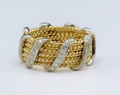 Tiffany & Co. Schlumberger Diamond Platinum 18K Gold 5 Row Rope Ring Size 5.5