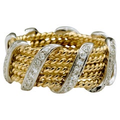 Tiffany & Co. Schlumberger Diamant Platin 18K Gold 5 Row Seil Ring Größe 5,5