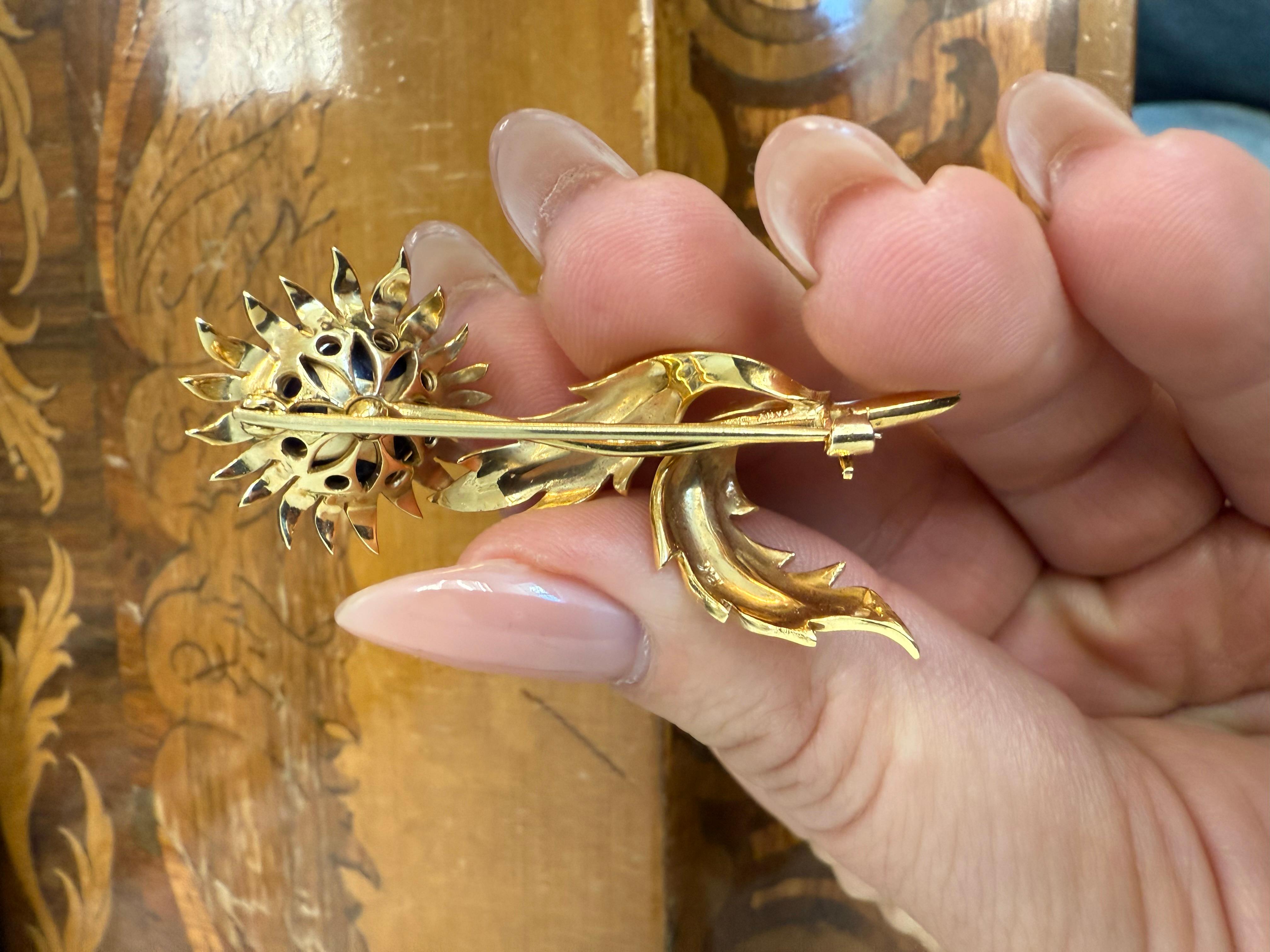 TIFFANY & CO. SCHLUMBERGER 18K Yellow Gold, Diamond & Lapis Thistle Brooch 1970s 3