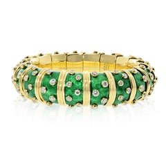 Tiffany & Co. Schlumberger 18K Yellow Gold Green Enamel And Diamond Bracelet