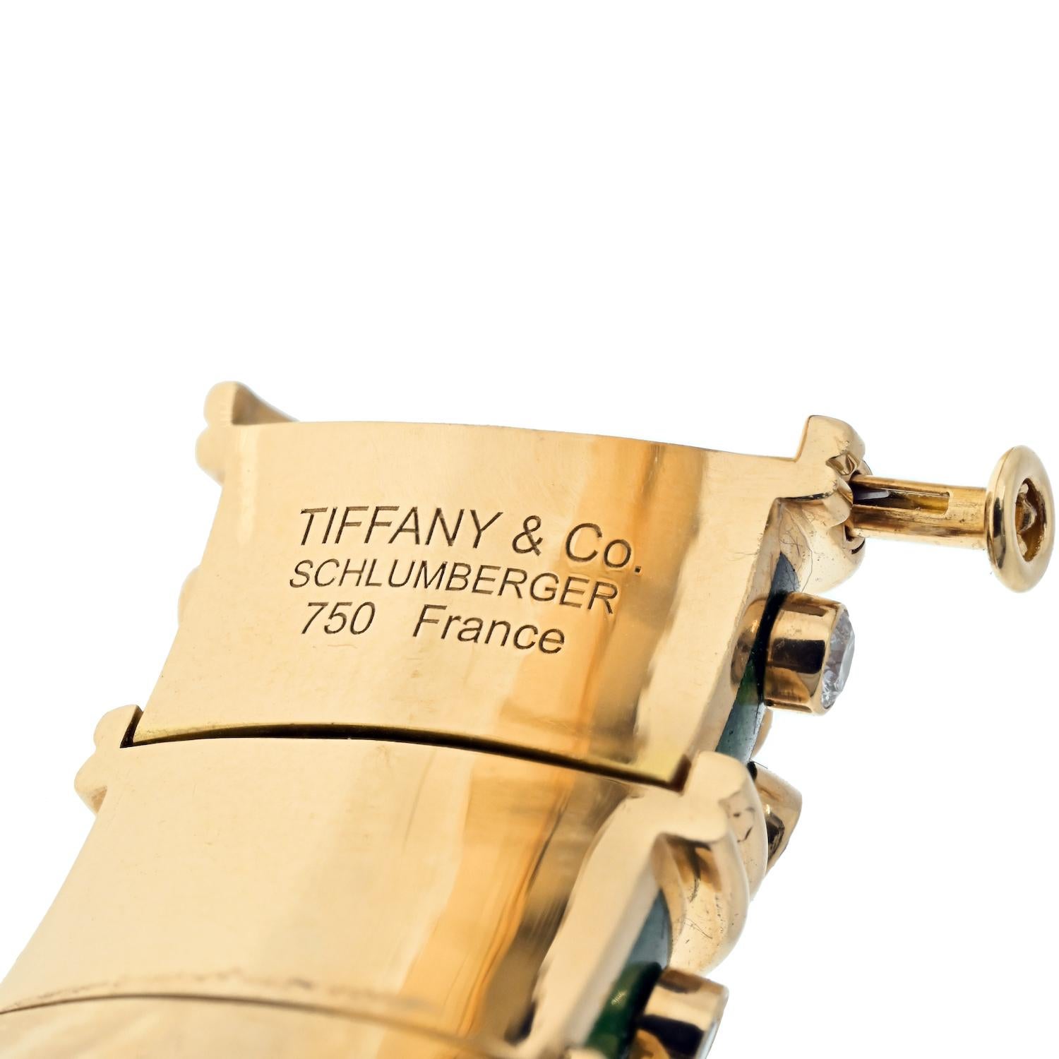 Tiffany & Co. Schlumberger 18K Yellow Gold Green Enamel Diamond Bracelet 1