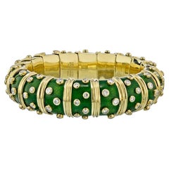 Tiffany & Co. Schlumberger 18 Karat Gelbgold Armband mit grüner Emaille und Diamanten