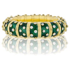 Tiffany & Co. Schlumberger 18K Yellow Gold Green Enamel Diamond Bracelet