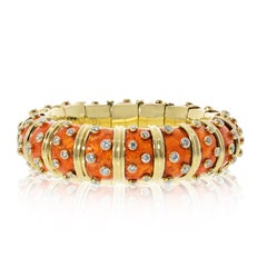Tiffany & Co. Schlumberger 18K Yellow Gold Orange Enamel And Diamond Bracelet