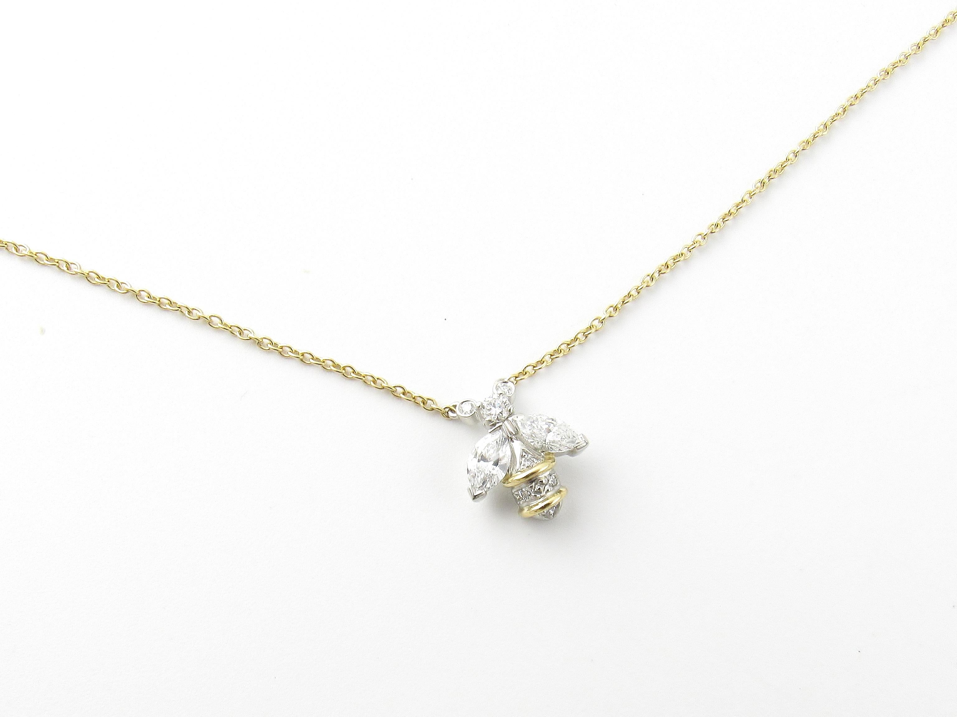 Round Cut Tiffany & Co. Schlumberger 18 Karat Gold Platinum Diamond Bee Pendant Necklace