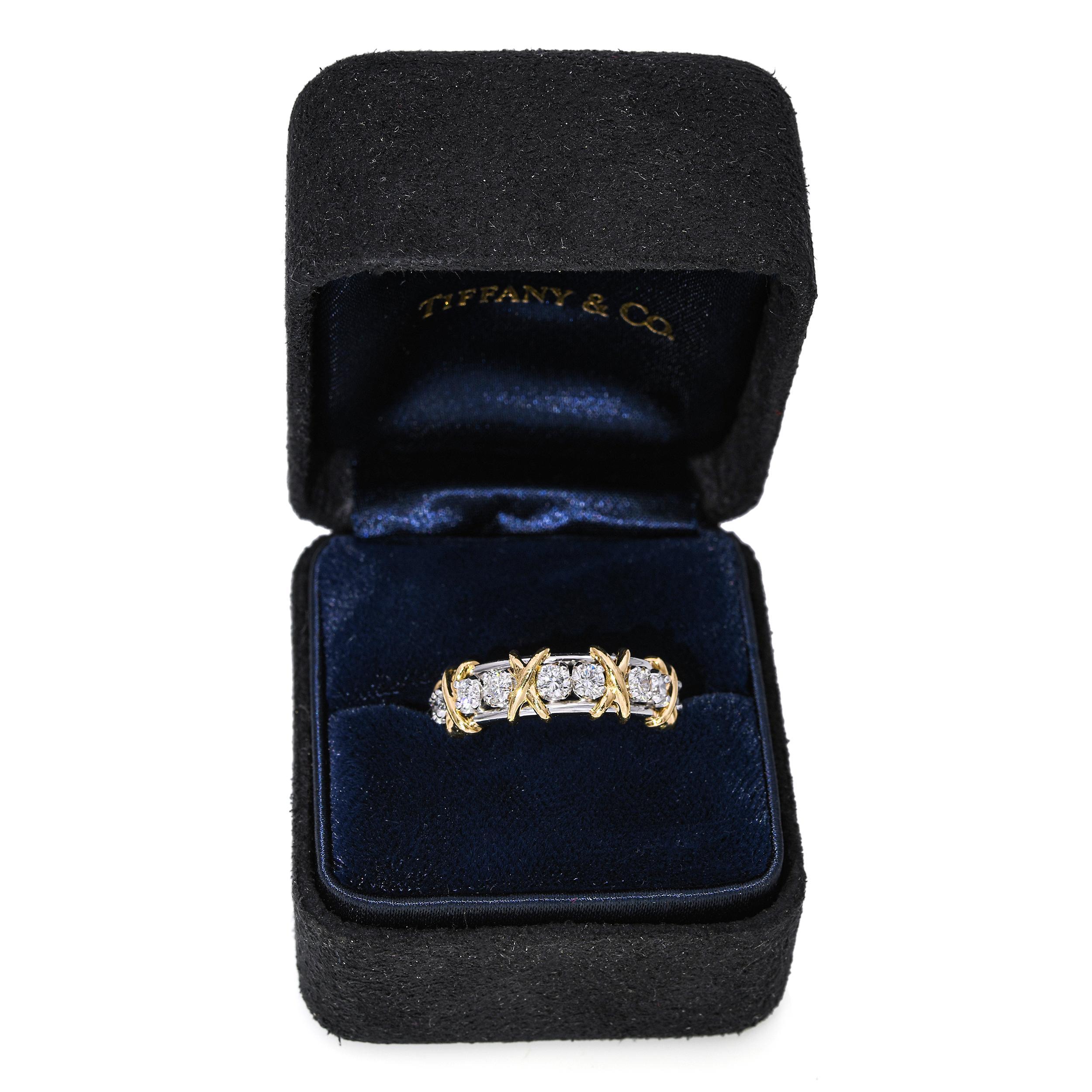 Tiffany & Co. Schlumberger Bague à seize pierres en or jaune 18 carats et platine Bon état - En vente à New York, NY