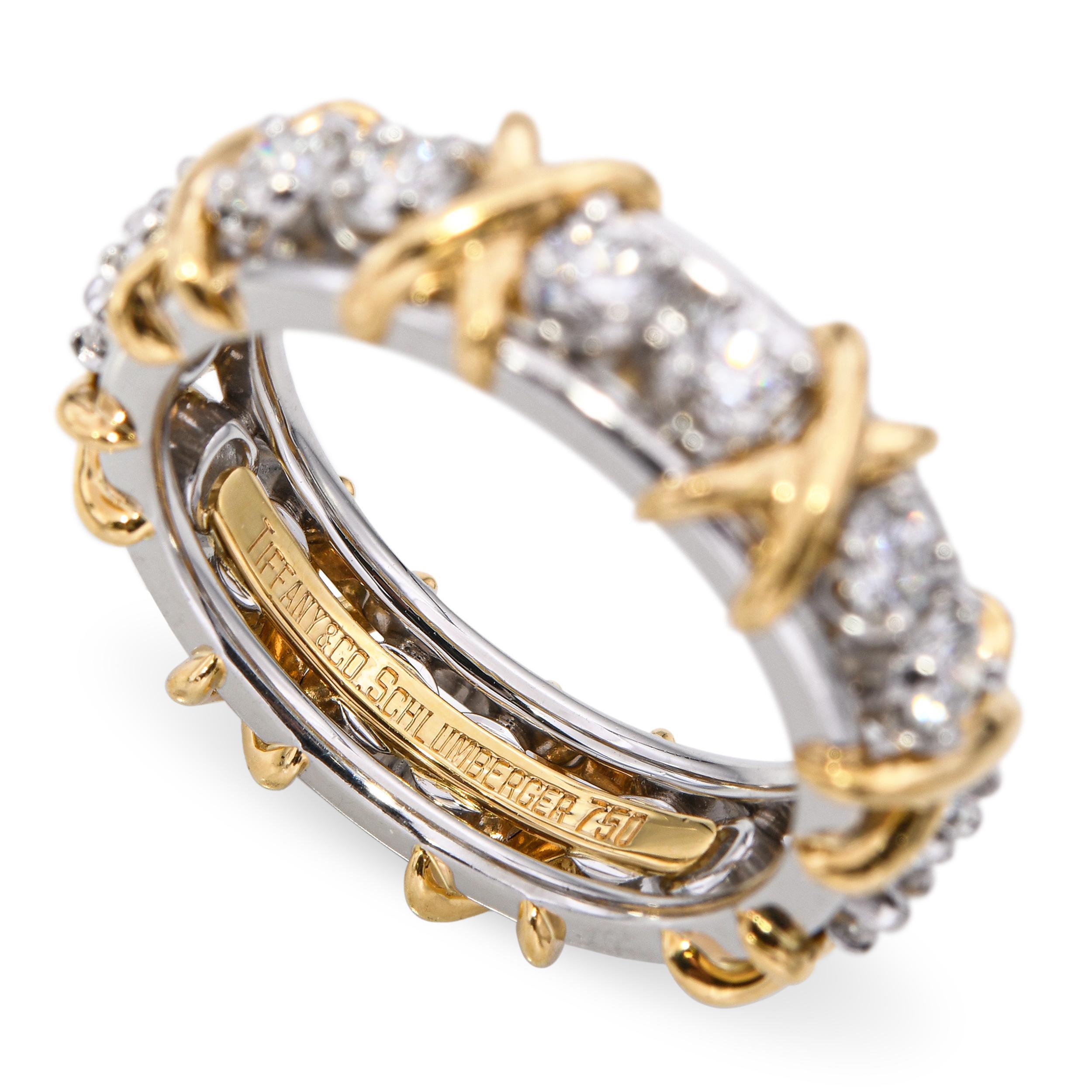 Tiffany & Co. Schlumberger Bague à seize pierres en or jaune 18 carats et platine Pour femmes en vente