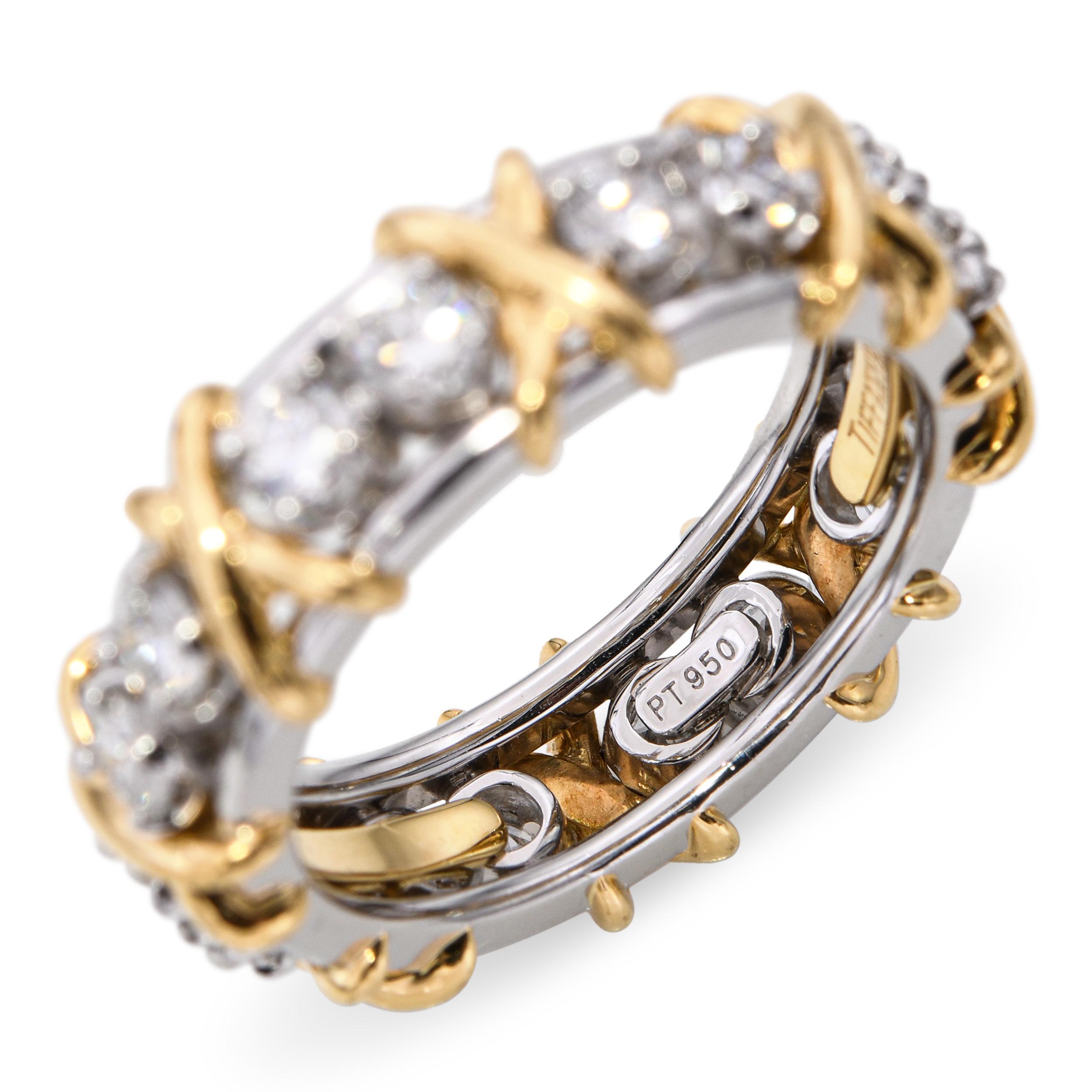 Tiffany & Co. Schlumberger Bague à seize pierres en or jaune 18 carats et platine en vente 1