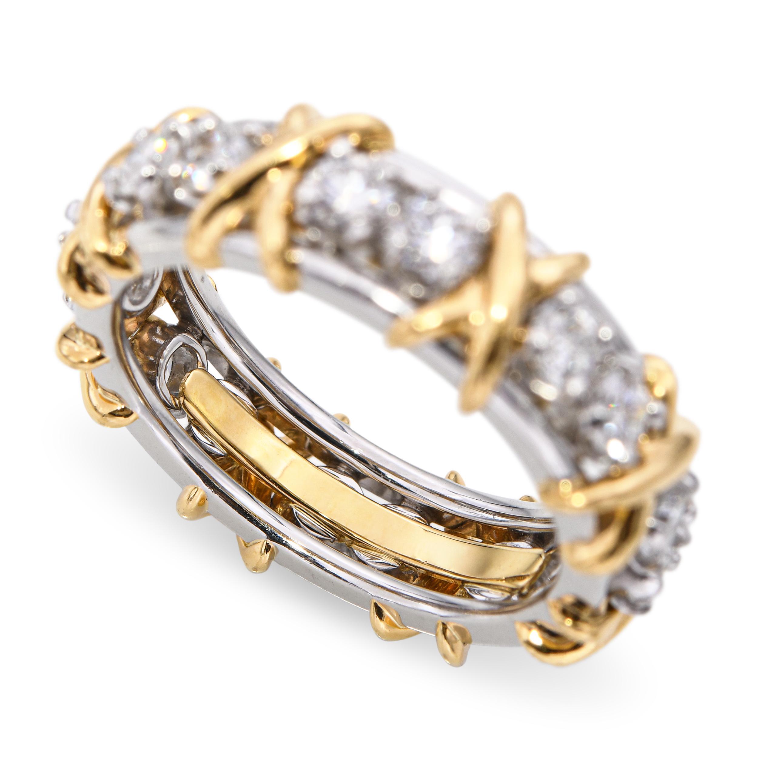 Tiffany & Co. Schlumberger Bague à seize pierres en or jaune 18 carats et platine en vente 2