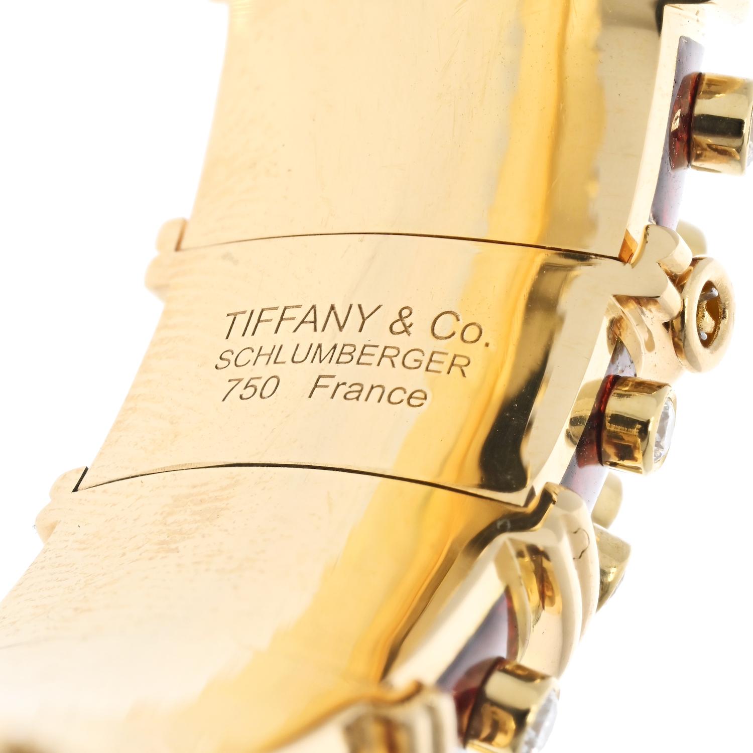 Tiffany & Co. Bracelet Schlumberger en or jaune 18 carats, émail rouge et diamants Pour femmes en vente