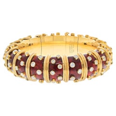 Tiffany & Co. Schlumberger 18K Yellow Gold Red Enamel Diamond Bracelet