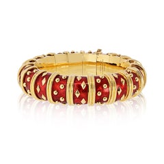 Tiffany & Co. Schlumberger 18K Yellow Gold Red Enamel Dots and Losange Bracelet
