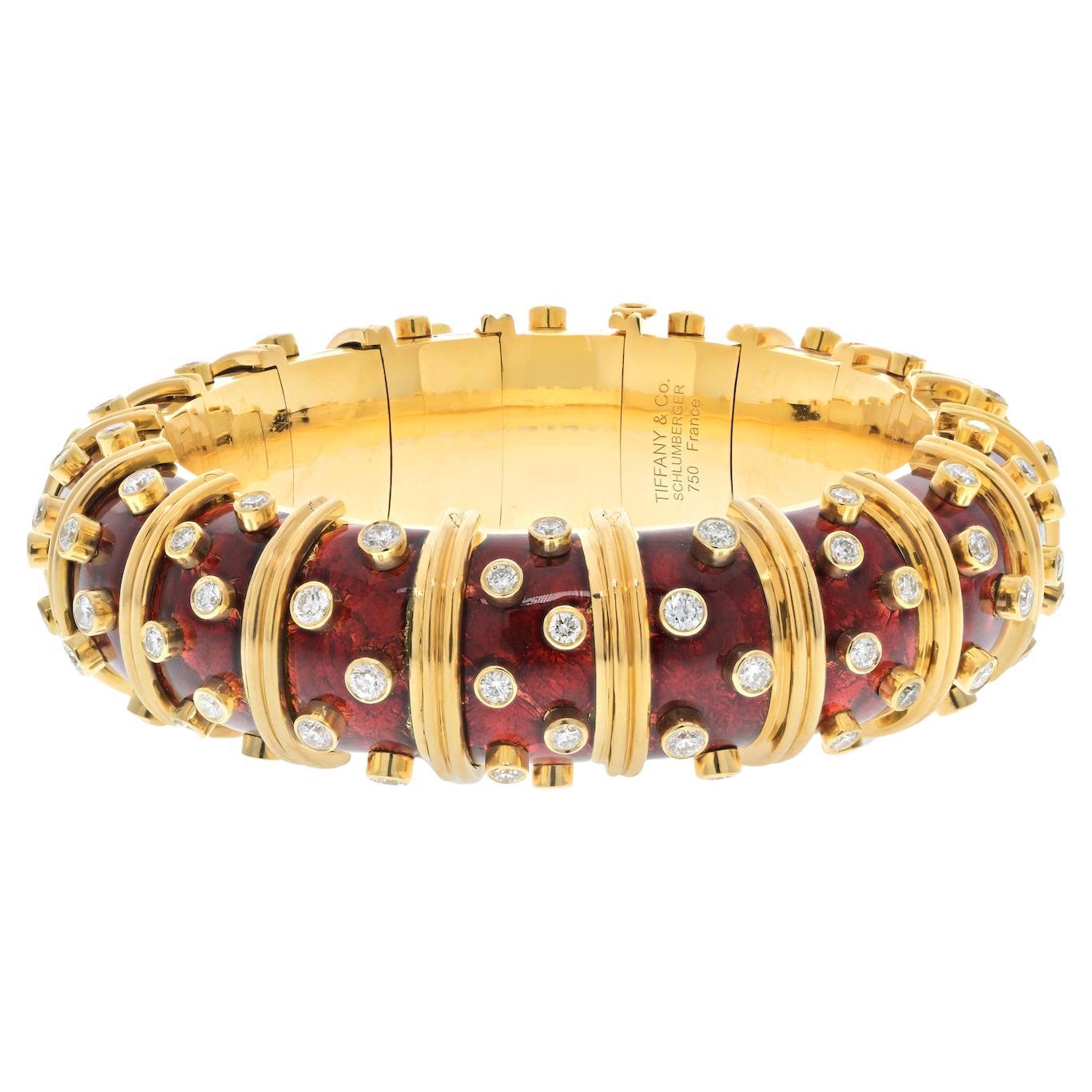 Tiffany & Co. Schlumberger 18K Yellow Gold Red Enamel Papillon Diamond Bracelet