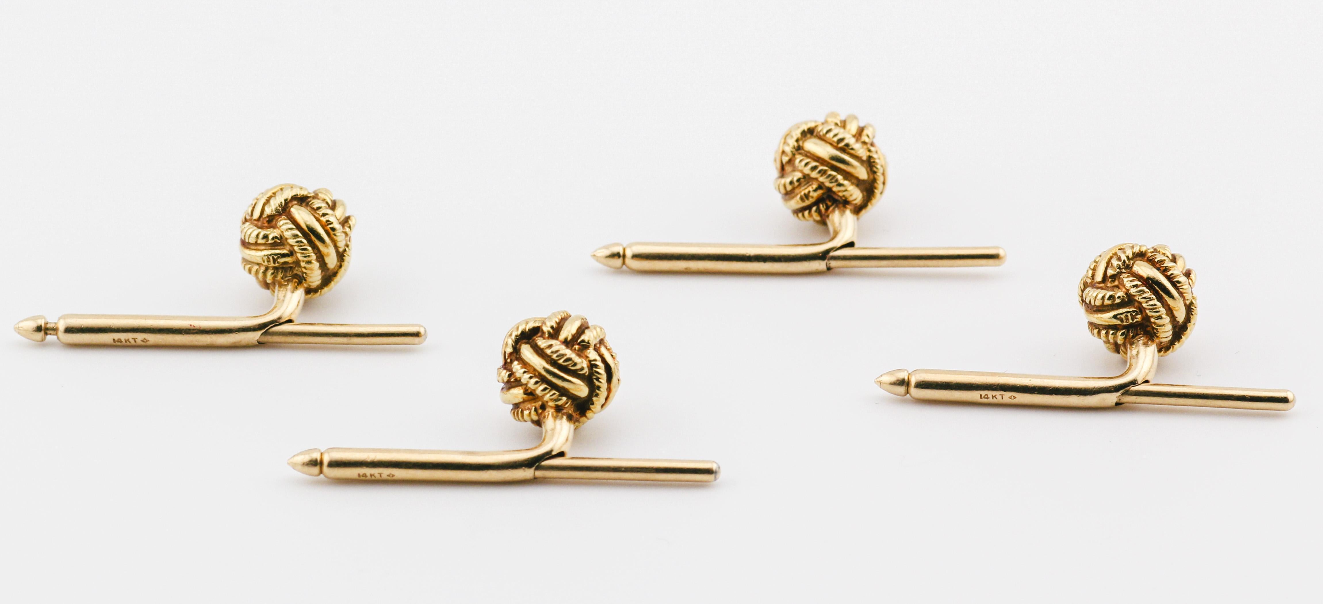 Tiffany & Co. Schlumberger 18K Yellow Gold Rope Knot Cufflinks and 4 Studs Set In Good Condition In Bellmore, NY