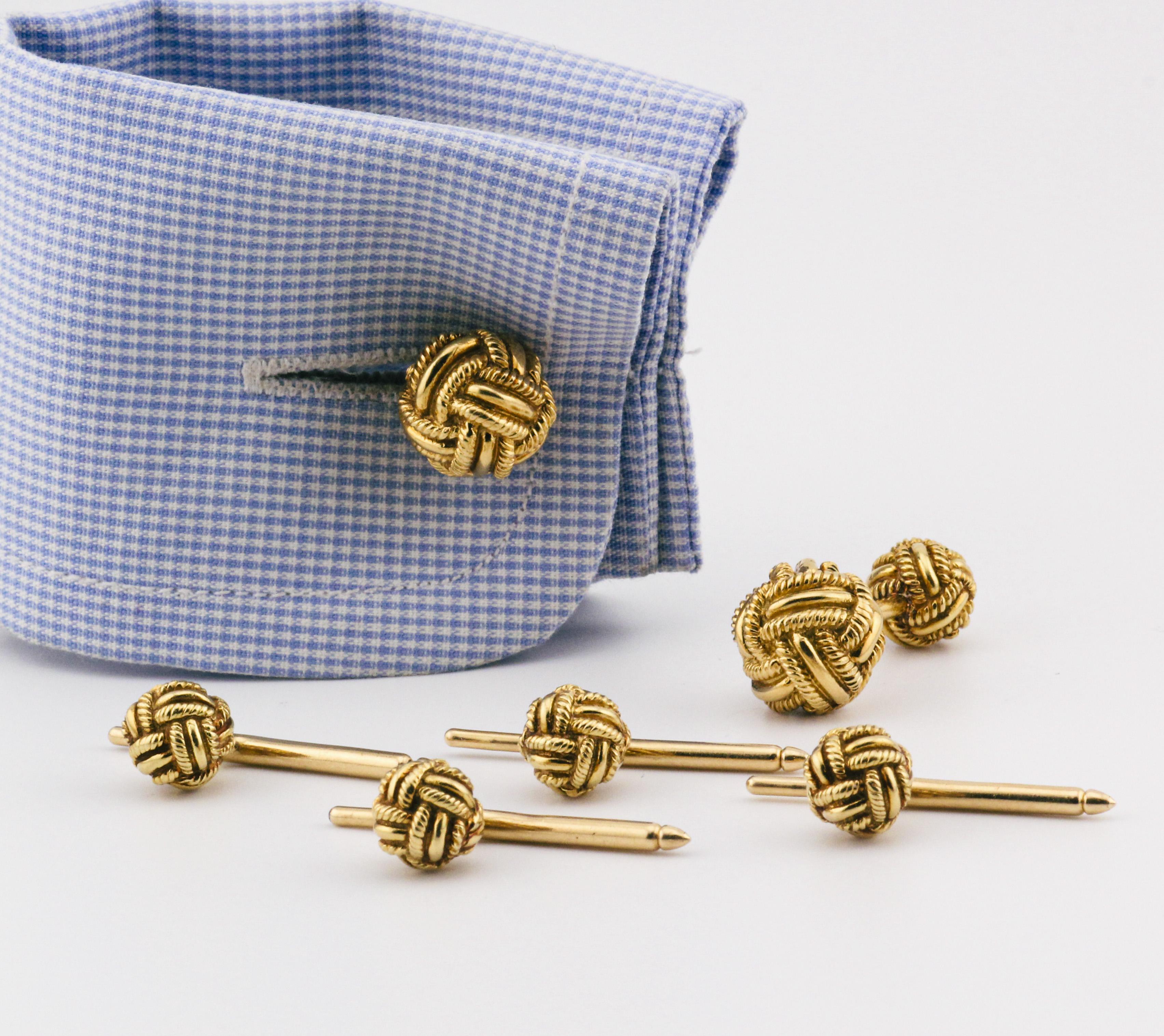 Men's Tiffany & Co. Schlumberger 18K Yellow Gold Rope Knot Cufflinks and 4 Studs Set