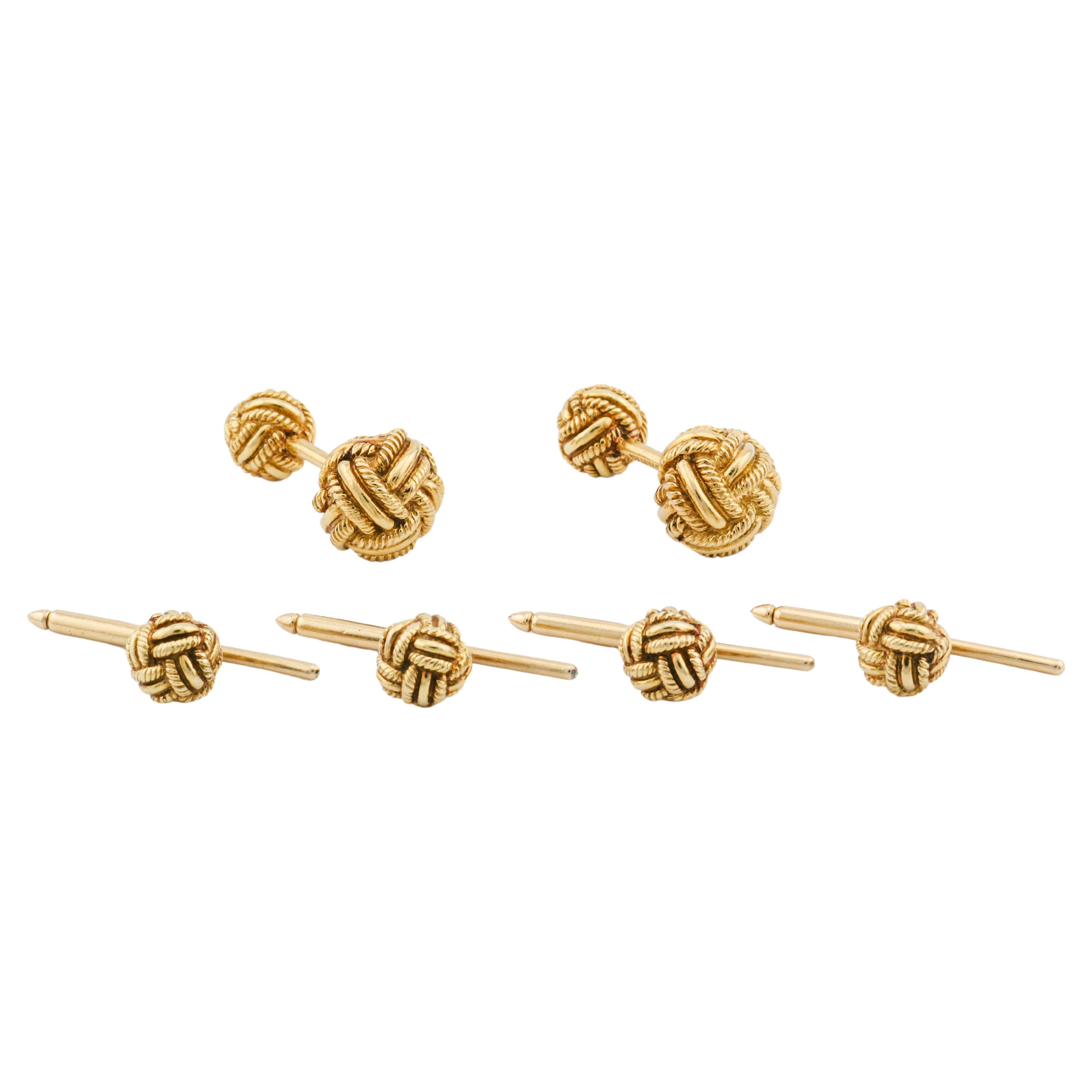 Tiffany & Co. Schlumberger 18K Yellow Gold Rope Knot Cufflinks and 4 Studs Set