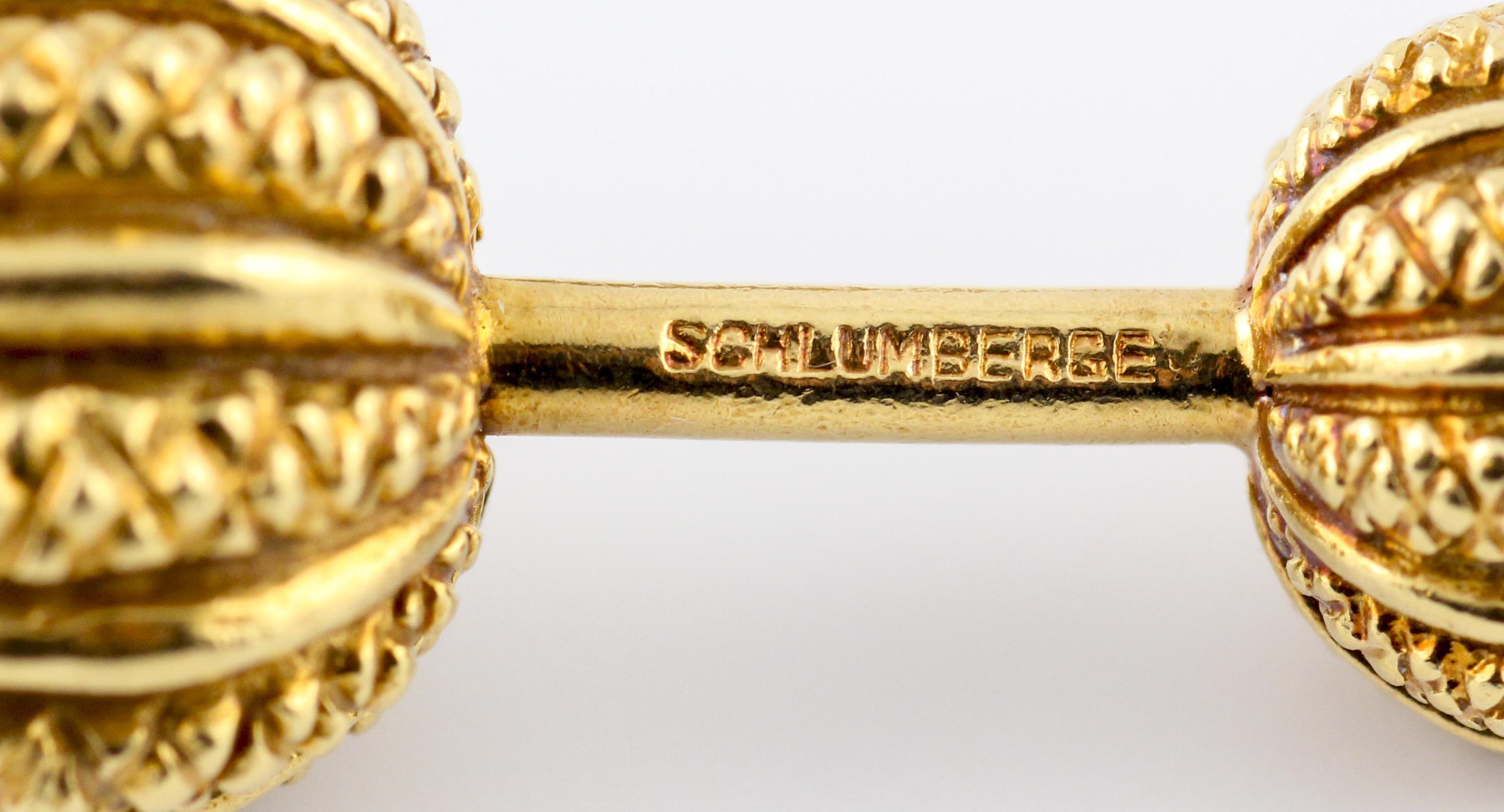 Tiffany & Co. Schlumberger 18k Yellow Gold Seed Dumbbell Cufflinks In Good Condition In Bellmore, NY