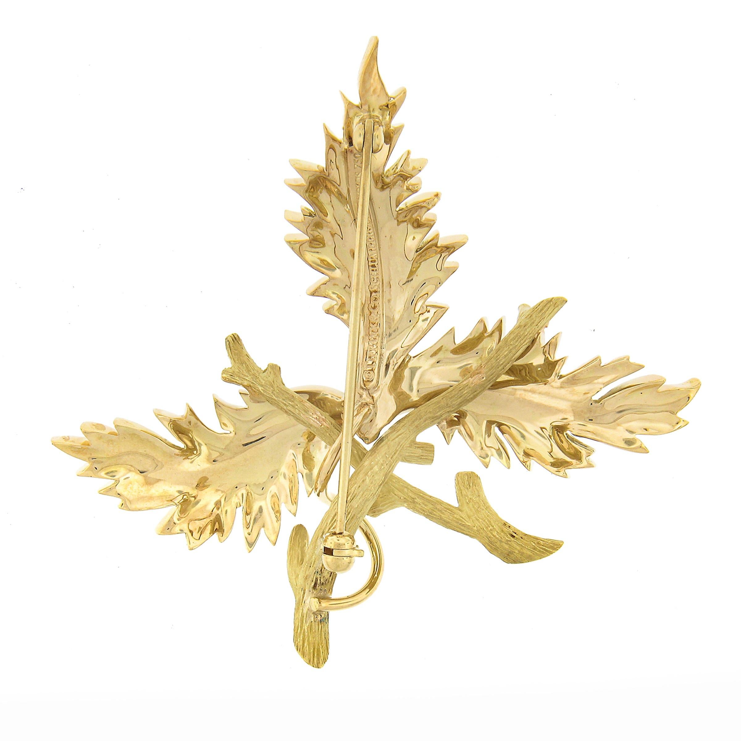 Women's Tiffany & Co. Schlumberger 18k Yellow Gold Textured & Polished 3 Leaf Brooch Pin