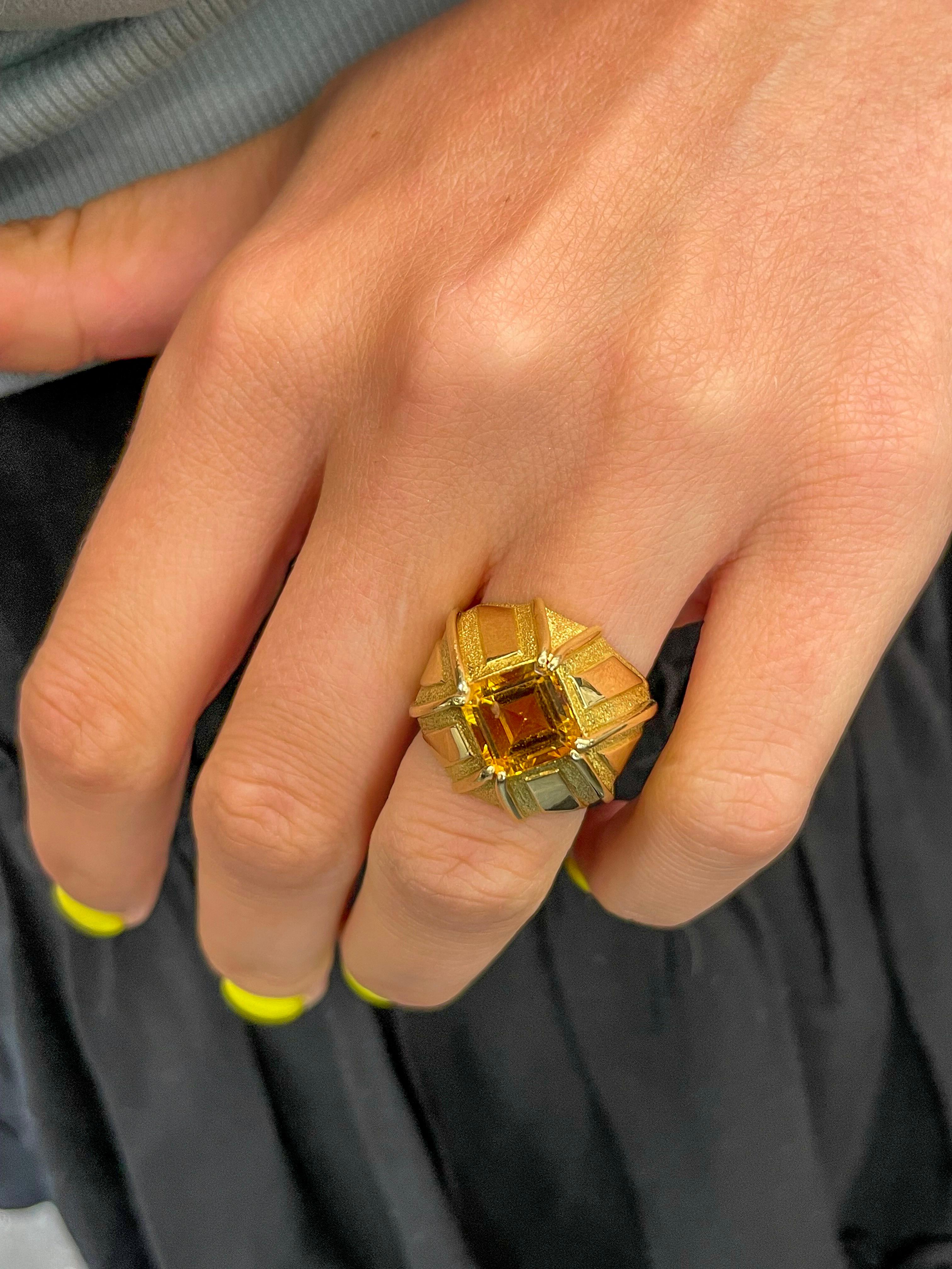 Asscher Cut Tiffany & Co. Schlumberger 18K Yellow Gold Vintage Citrine Ring