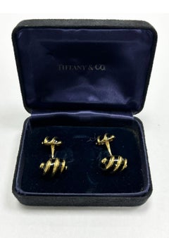 Tiffany & Co Schlumberger 18K YG Black Enamel Cufflink