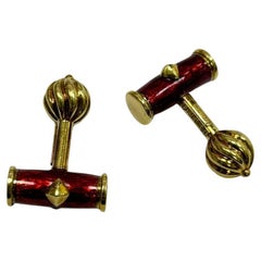 Tiffany & Co Schlumberger Boutons de manchette en émail rouge 18 carats YG