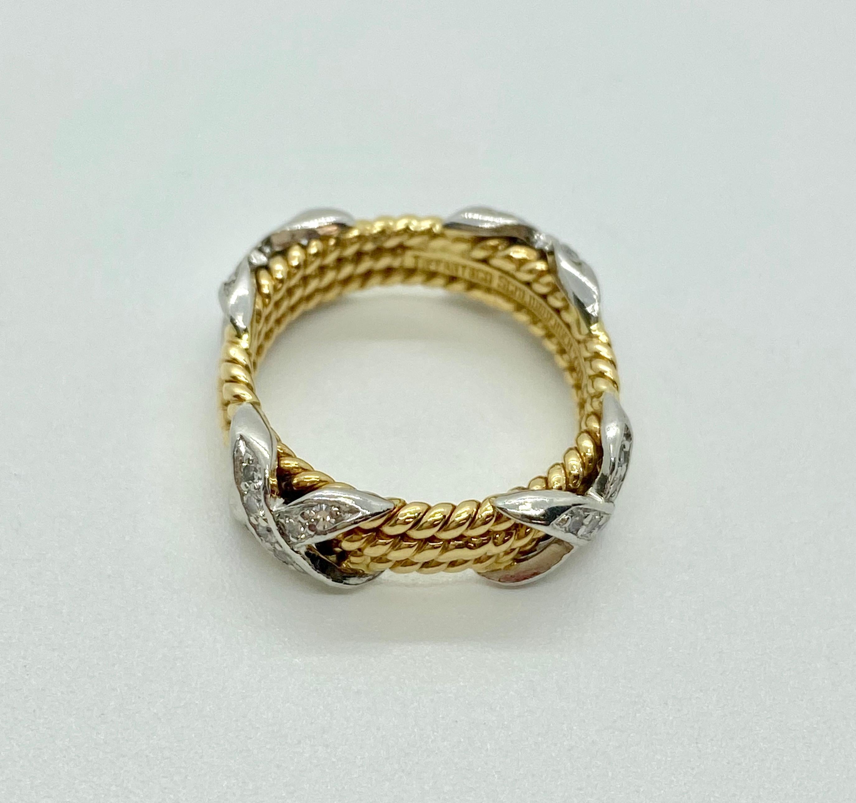 Contemporary Tiffany & Co. Schlumberger 18 Karat Yellow Diamond Rope X Design Ring For Sale