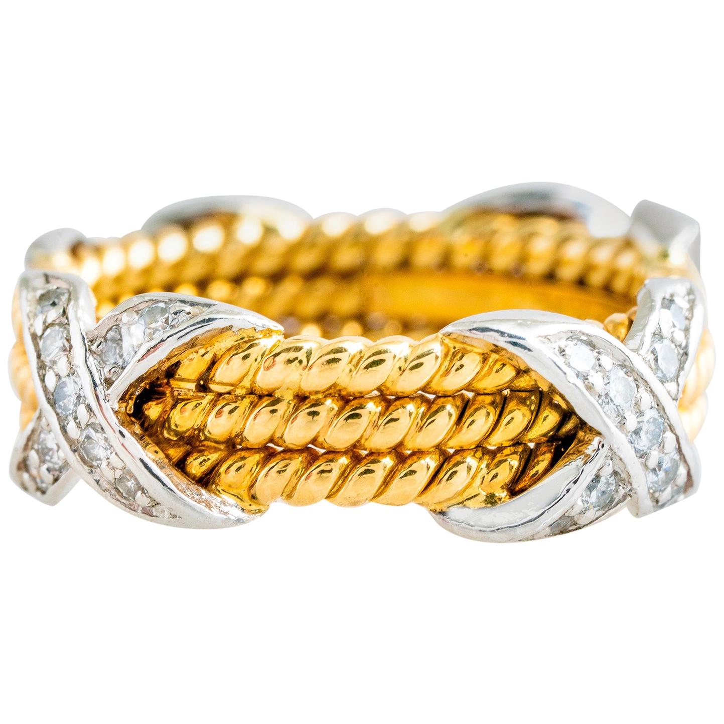 Tiffany & Co. Schlumberger 18 Karat Yellow Diamond Rope X Design Ring For Sale