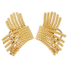 Tiffany & Co. Schlumberger 1960's 18K Gold Vintage Fanning Twisted Rope Earrings