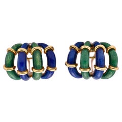 Tiffany & Co. Schlumberger 1960's Enamel 18K Gold Vintage Ear-Clip Earrings