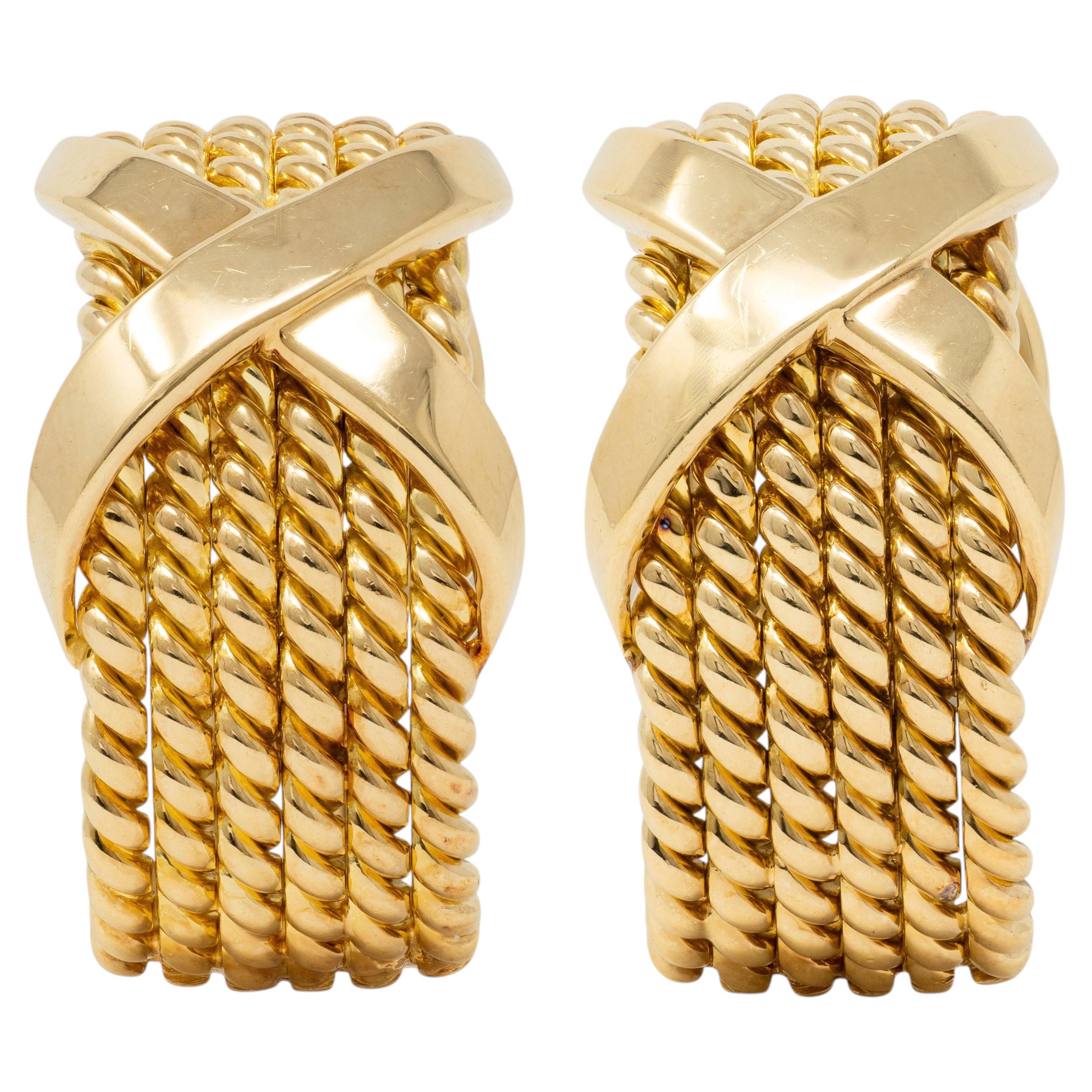Tiffany & Co. Orecchini a cerchio Schlumberger 1972 18 Karat Gold Vintage X Rope J-Hoop