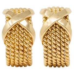 Tiffany & Co. Schlumberger 1972 18 Karat Gold Vintage X Rope J-Hoop Earrings