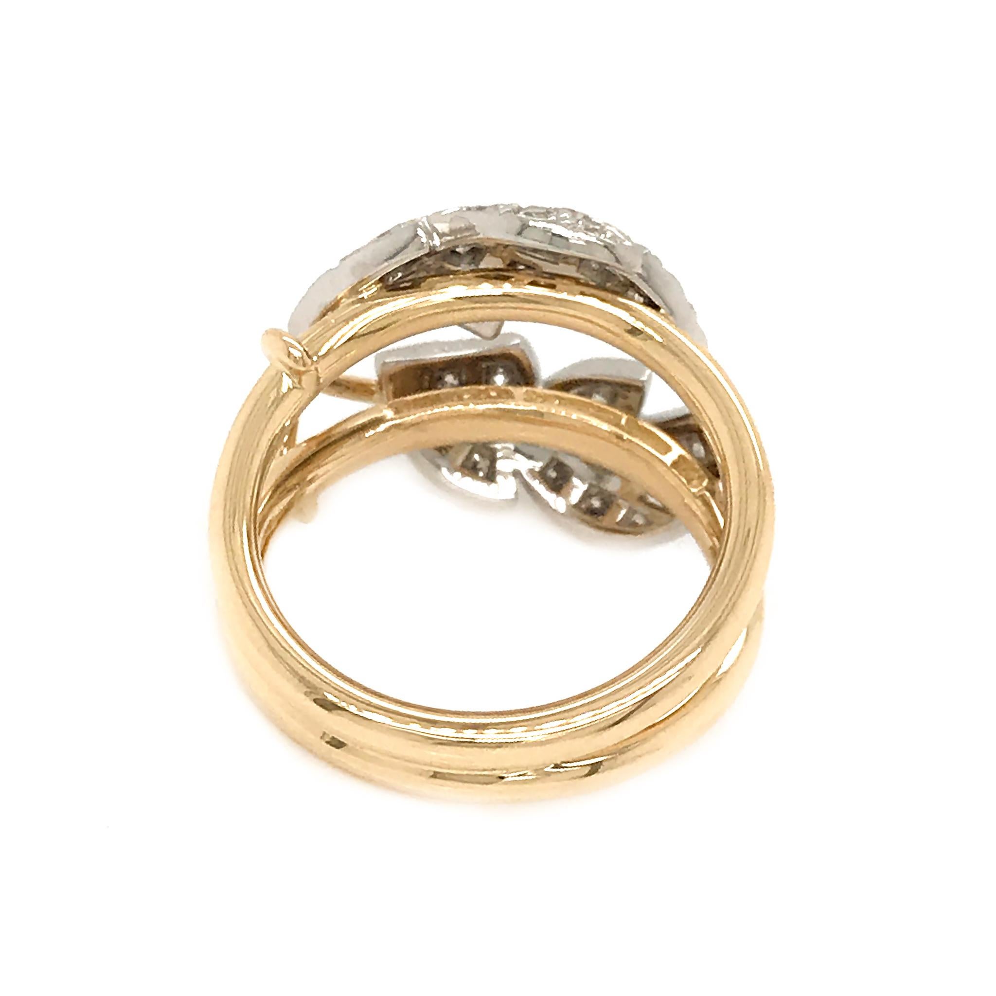 18k Yellow Gold and Platinum
Diamond: 0.54ct twd 
Total Weight: 8.7 grams
Ring Size: 5