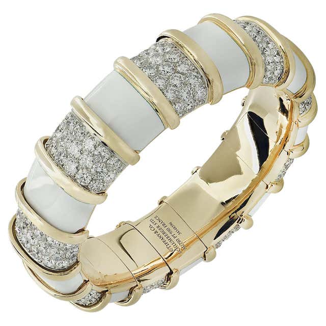 TIFFANY SCHLUMBERGER Gold Blue Enamel Spiked Bangle Bracelet For Sale ...