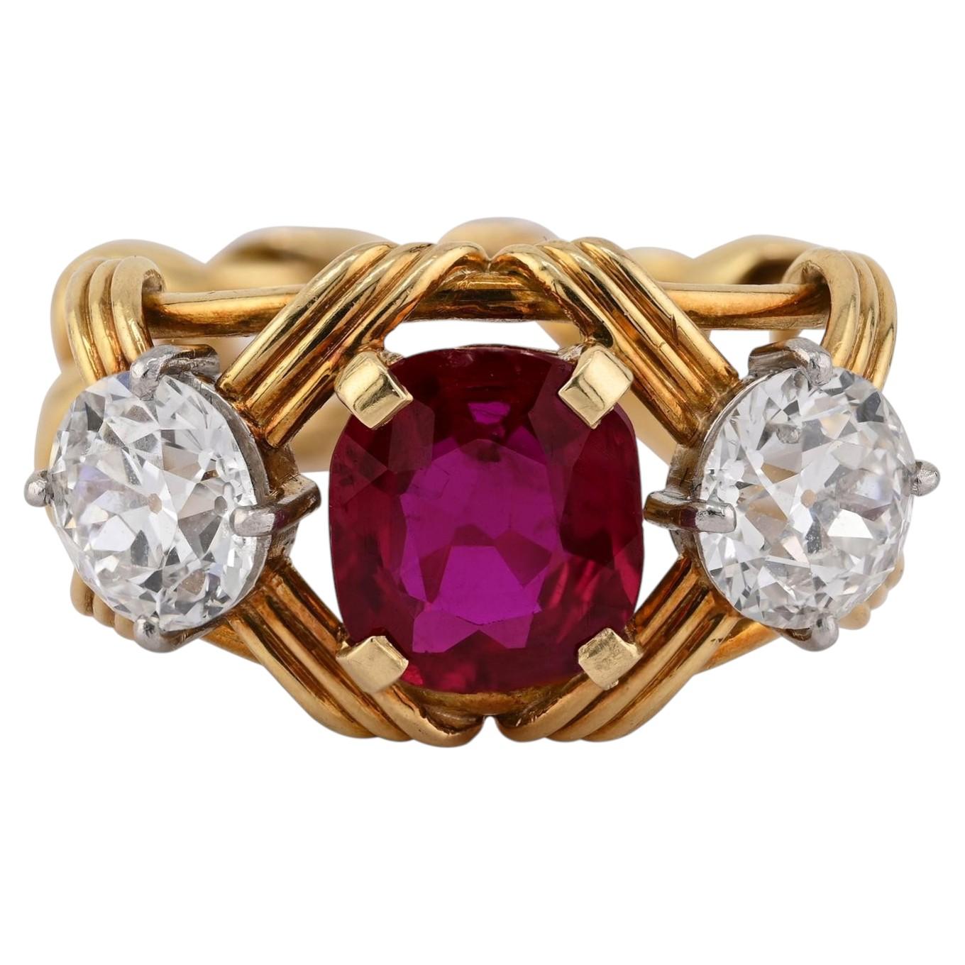Tiffany & Co. Schlumberger 2.35ct Burma Ruby & Diamond Ring, 18k Yellow Gold