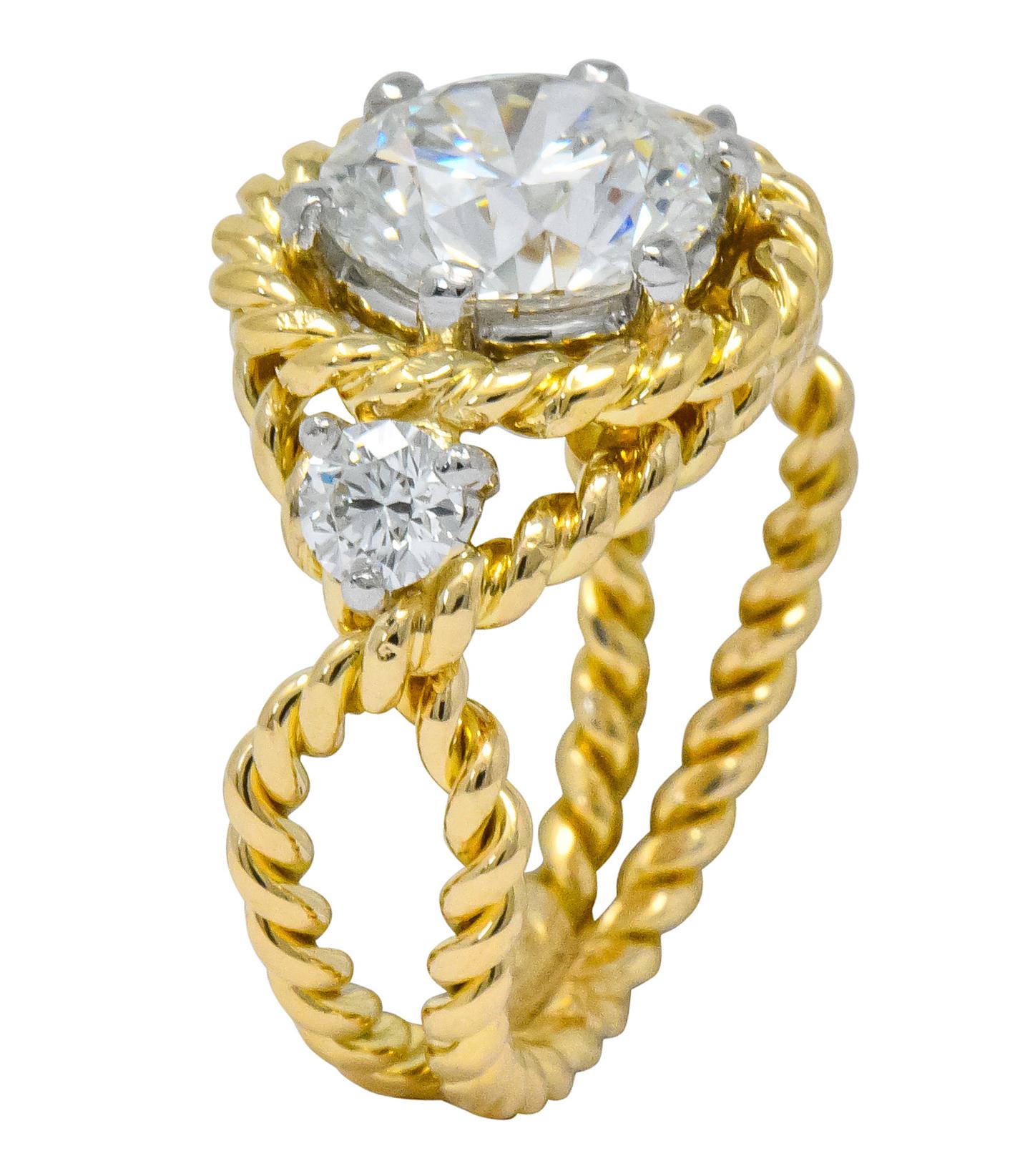 Tiffany & Co. Schlumberger 2.50 Carat Diamond Platinum 18 Karat Gold Ring 1