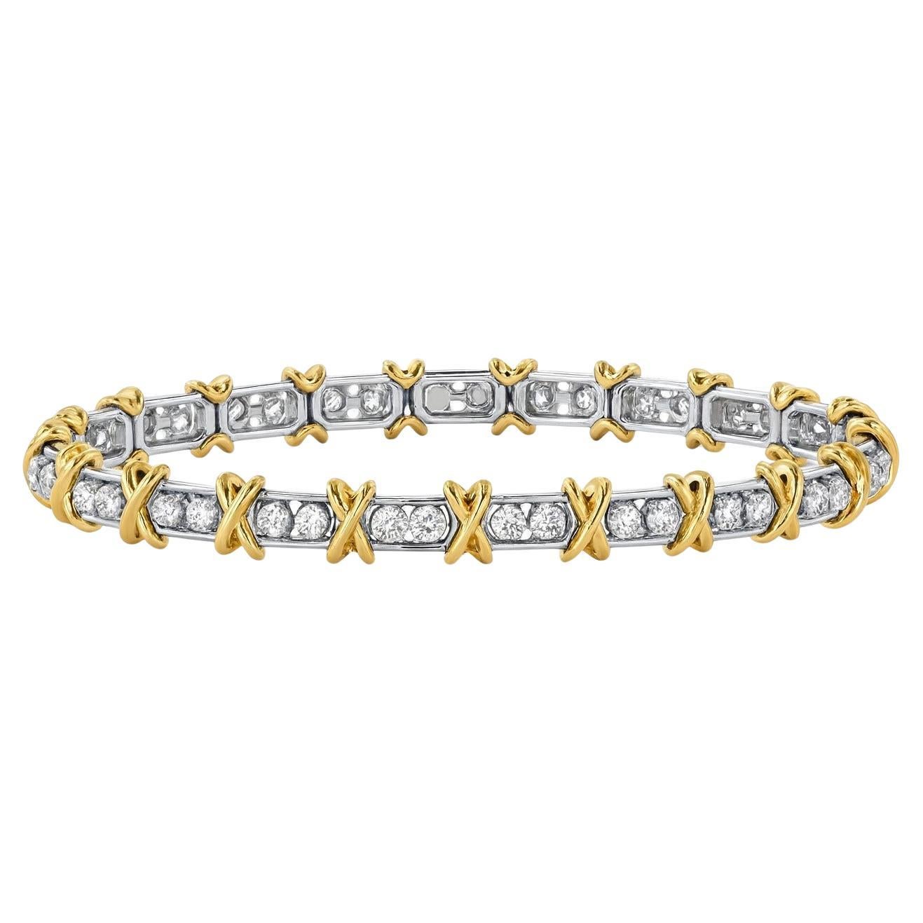 Tiffany & Co. Schlumberger 36 Stone 7"  Diamond Bracelet 3.11 ct Platinum & 18K For Sale