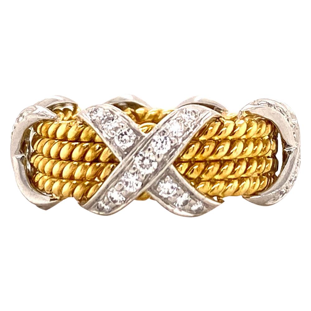 Tiffany & Co. Schlumberger 4-Row Diamond X-Band Ring 18K Yellow Gold/Platinum