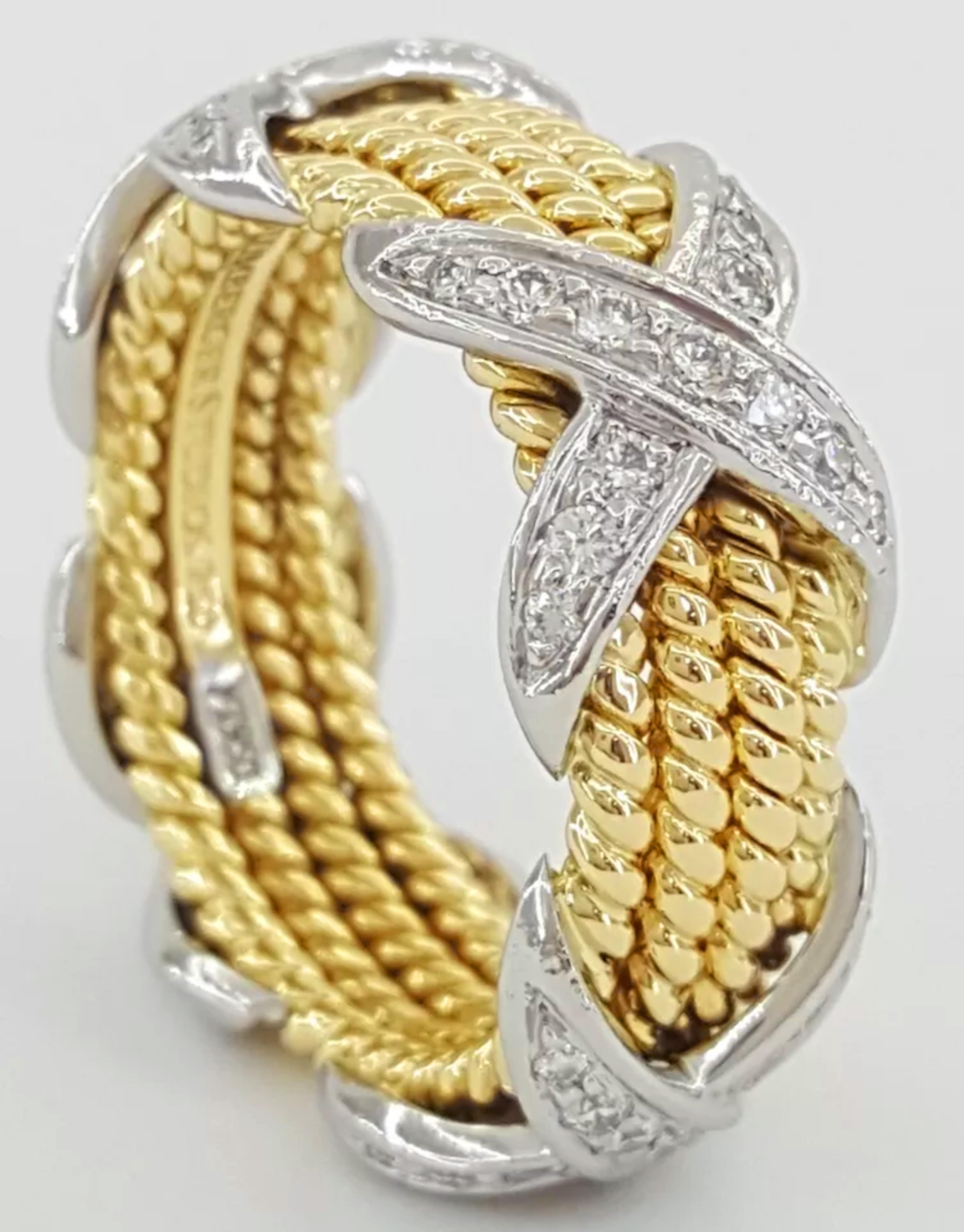Taglio rotondo Tiffany & Co. Anello con diamante The Row X di Schlumberger a 4 file in vendita