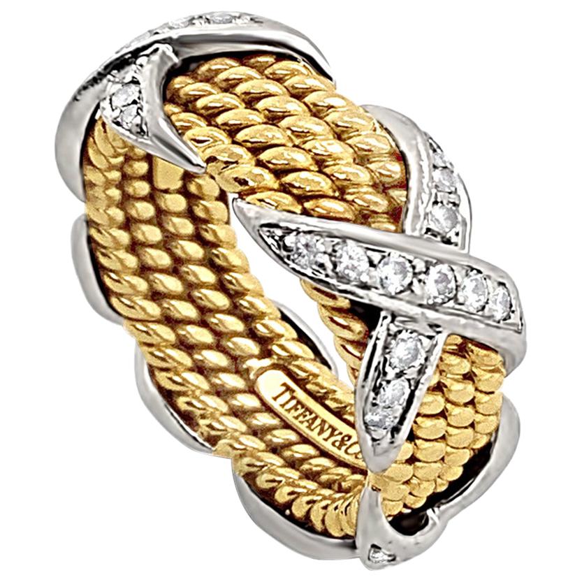 Tiffany & Co. Schlumberger 4 Row X Diamond Ring 18 Karat and Platinum