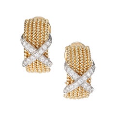 Tiffany & Co. Schlumberger .51 Carat Diamond Yellow Gold Platinum Hoop Earrings