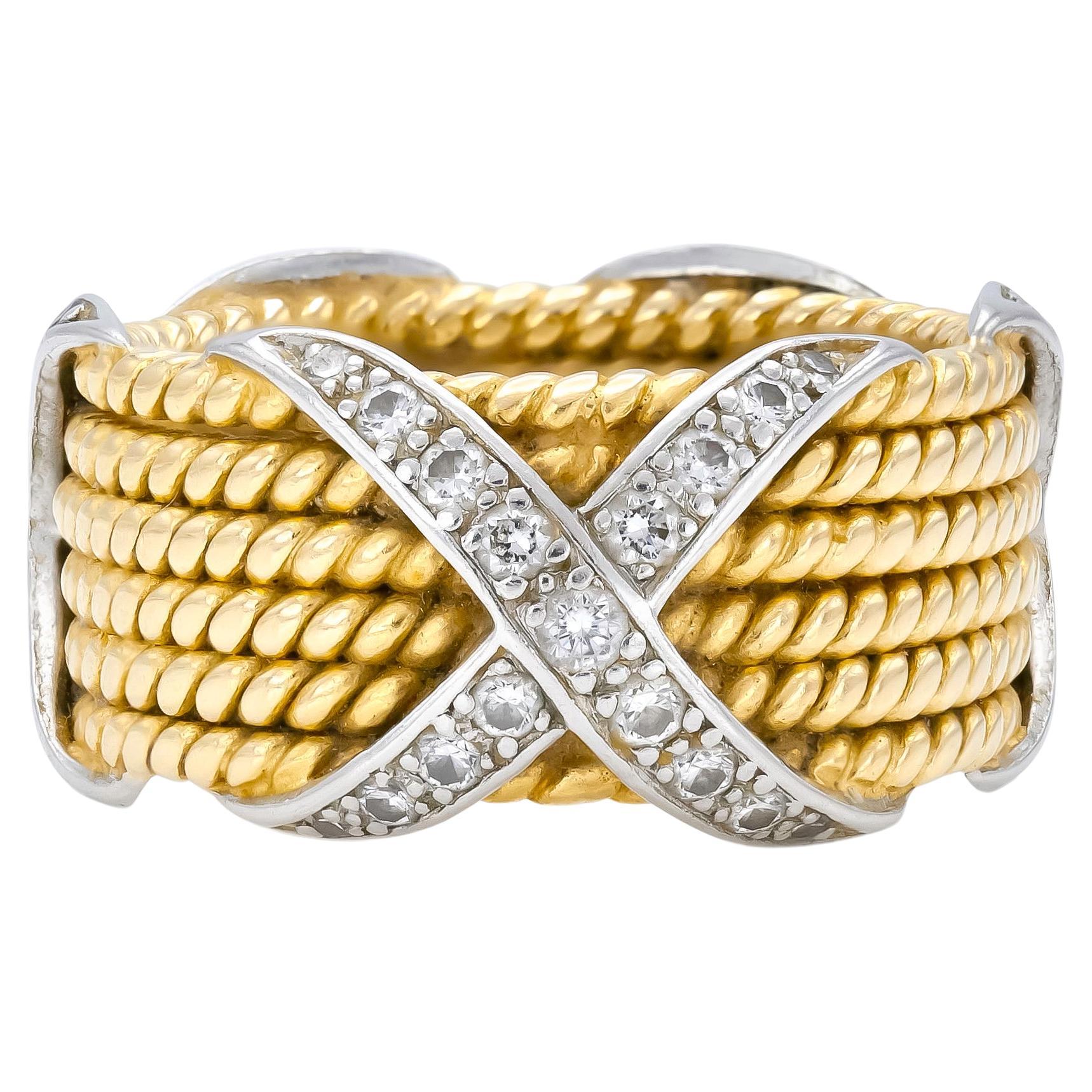 Tiffany & Co. Schlumberger 6 Row Cable X Ring with Diamonds