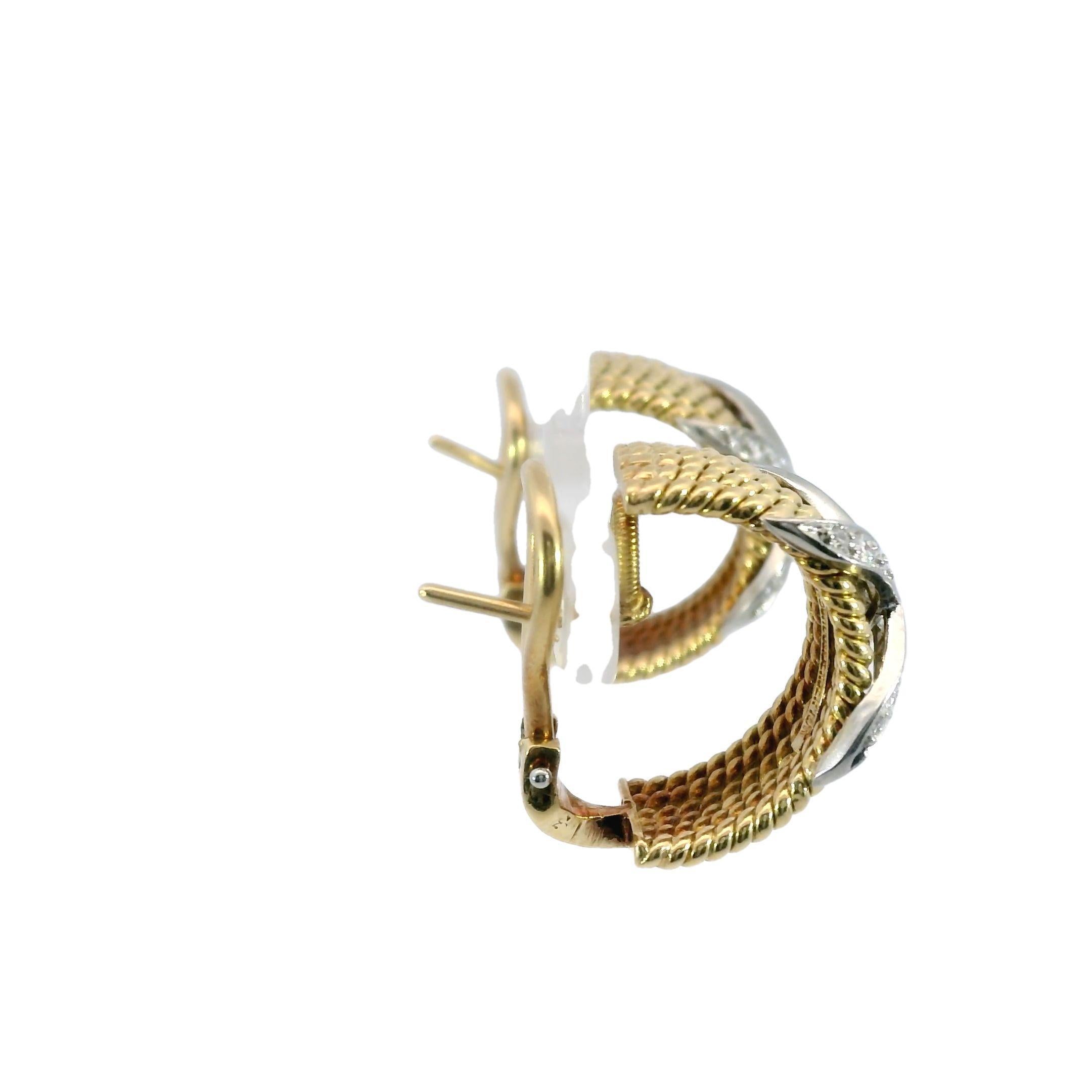 Round Cut Tiffany & Co. Schlumberger 6-Row Rope Diamond Earrings in 18 Karat Yellow Gold