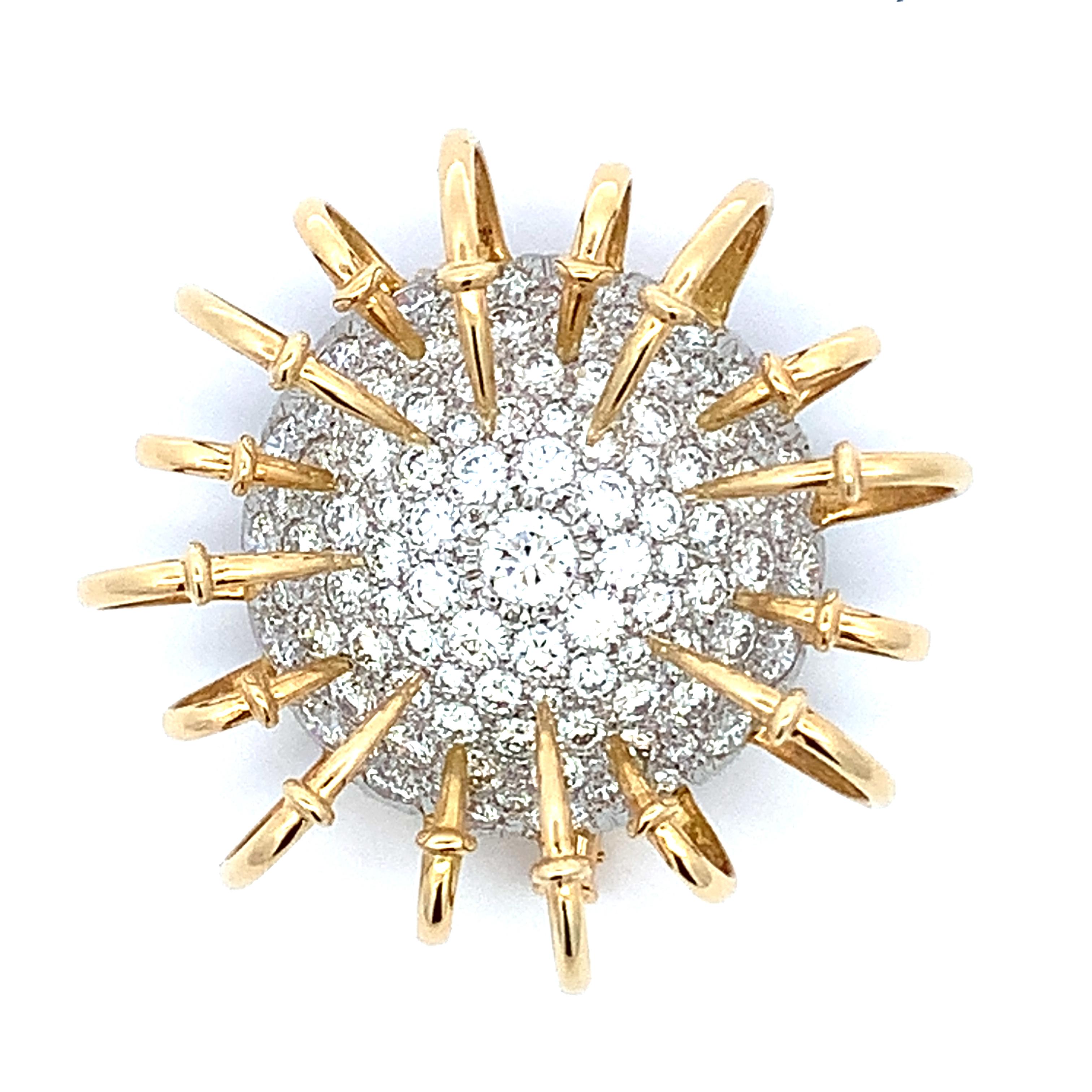 Gorgeous and unusual Jean Schlumberger’s by Tiffany & Co., visionary creations are among the world’s most intricate designs. Inspired by electrons circling an atom, this statement-making brooch features expertly set round brilliant diamonds and