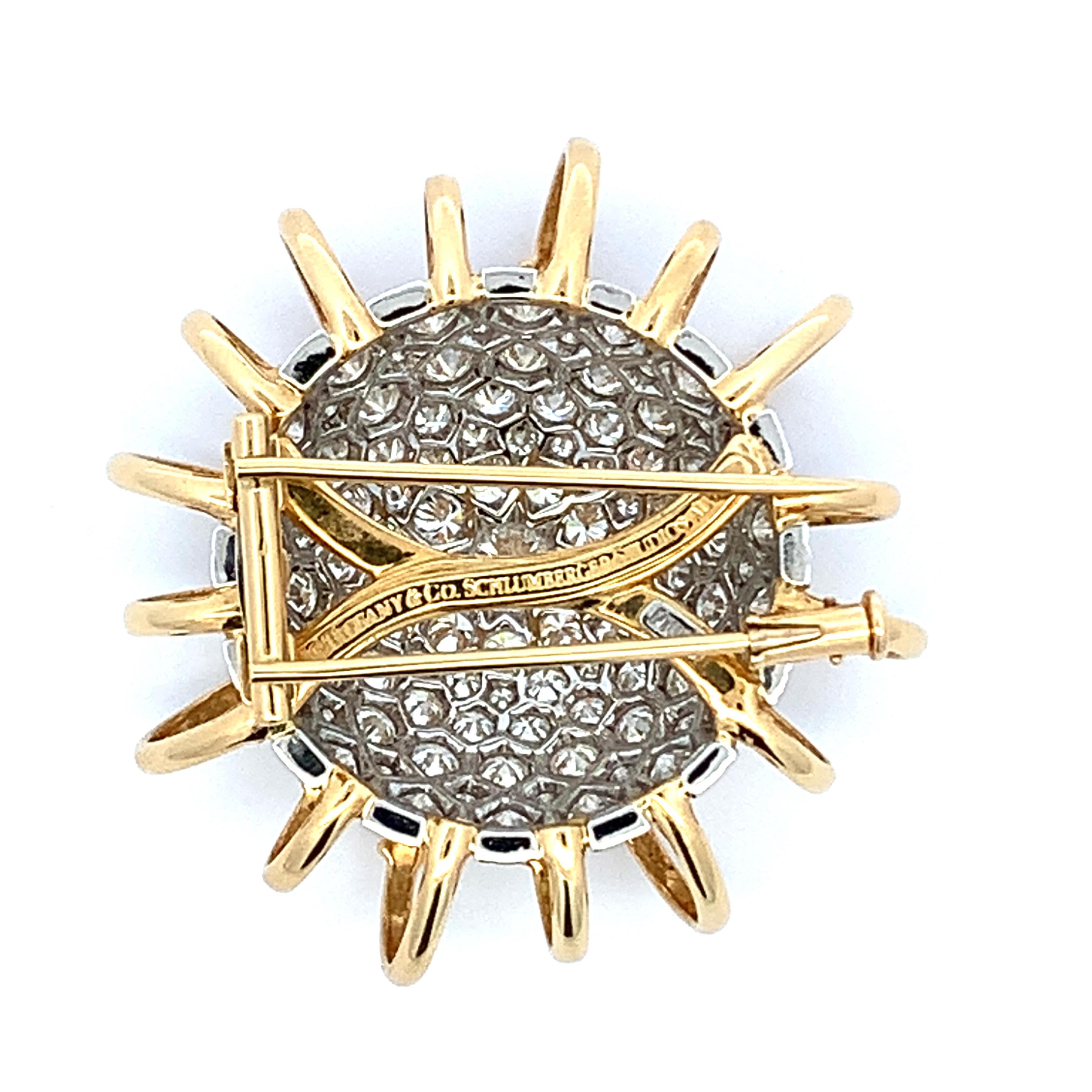 Tiffany & Co. Schlumberger Apollo Brooch Yellow Gold and Platinum with Diamonds In Excellent Condition For Sale In London, GB