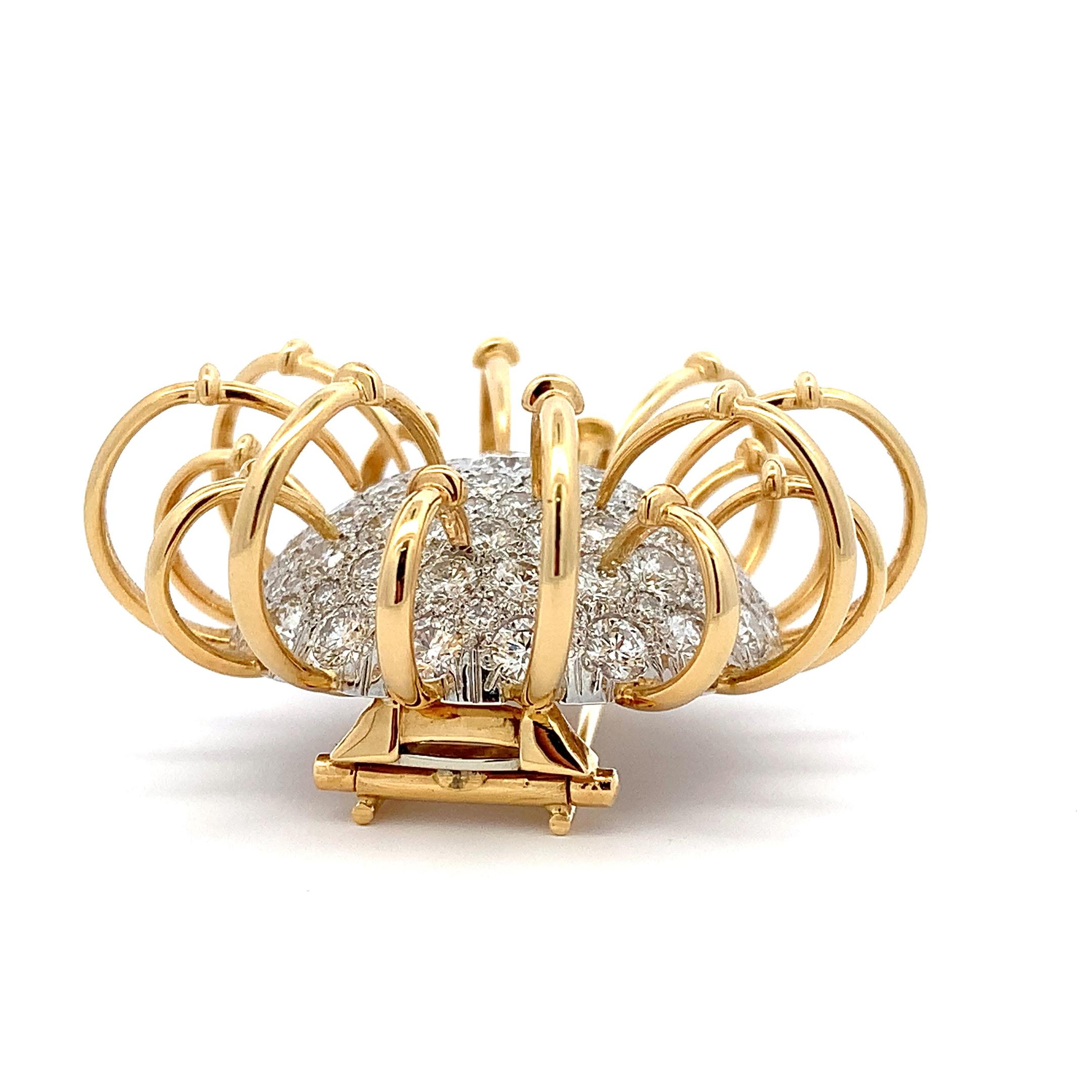 Women's or Men's Tiffany & Co. Schlumberger Apollo Brooch Yellow Gold and Platinum with Diamonds For Sale