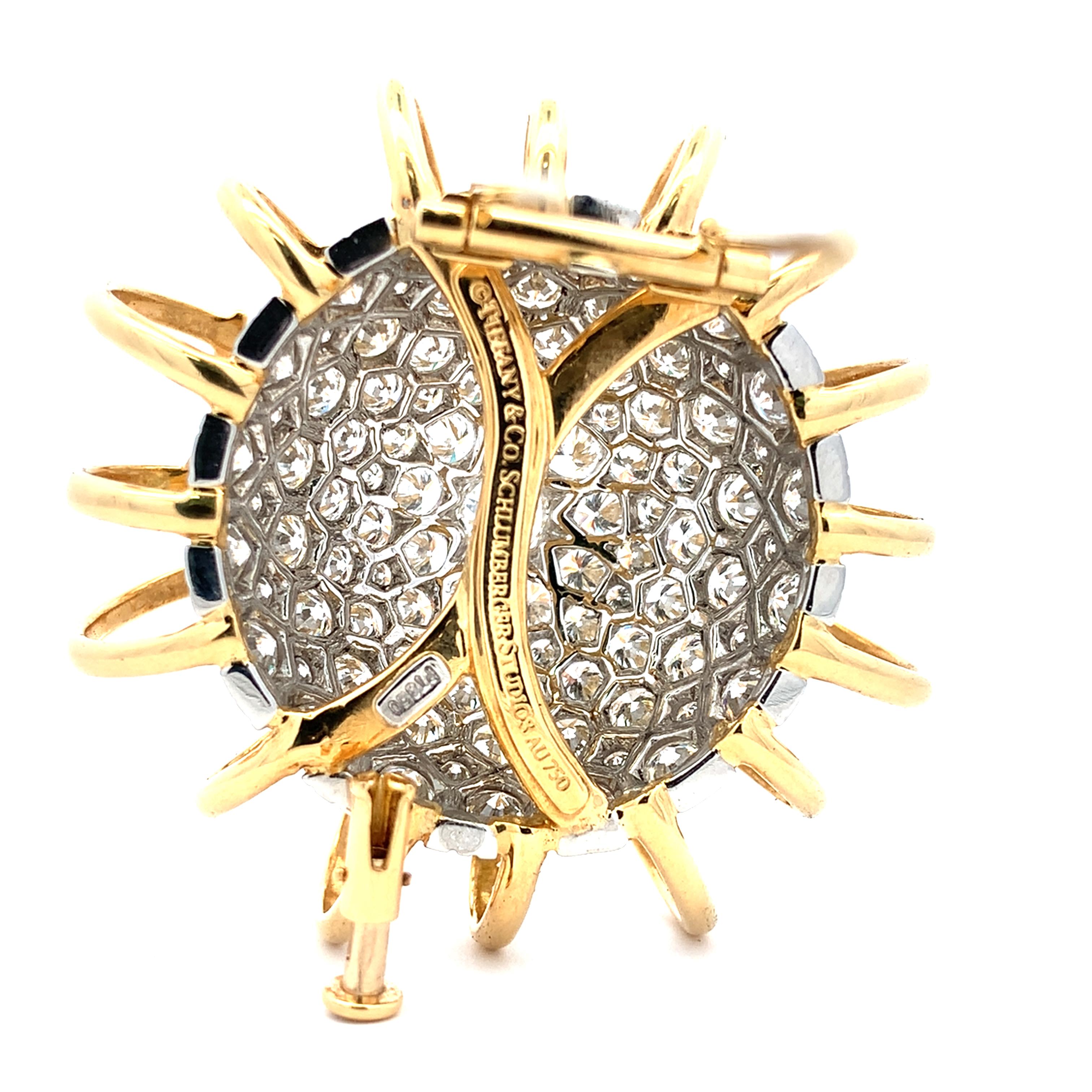 Tiffany & Co. Schlumberger Apollo Brooch Yellow Gold and Platinum with Diamonds For Sale 2