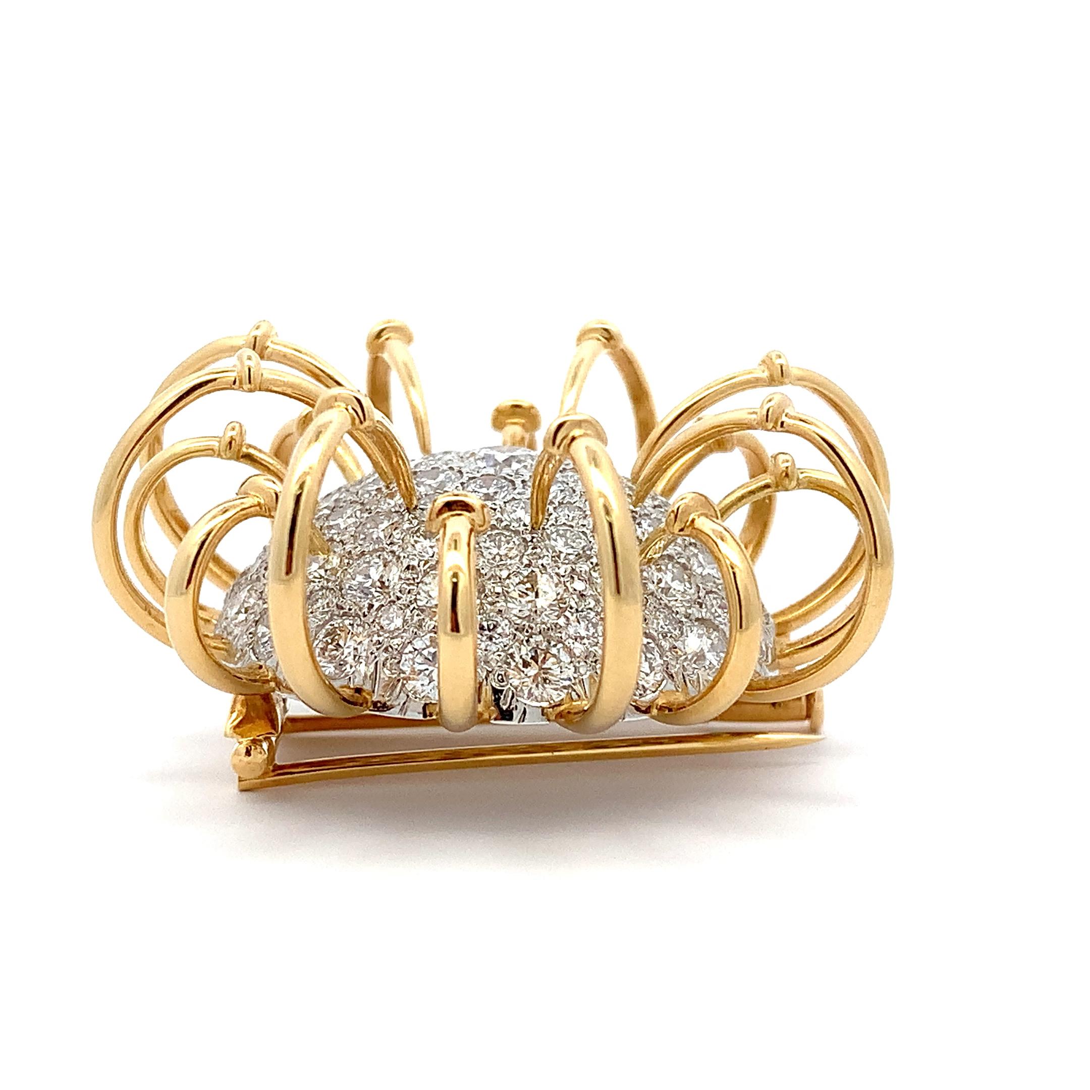 Tiffany & Co. Schlumberger Apollo Brooch Yellow Gold and Platinum with Diamonds For Sale 3