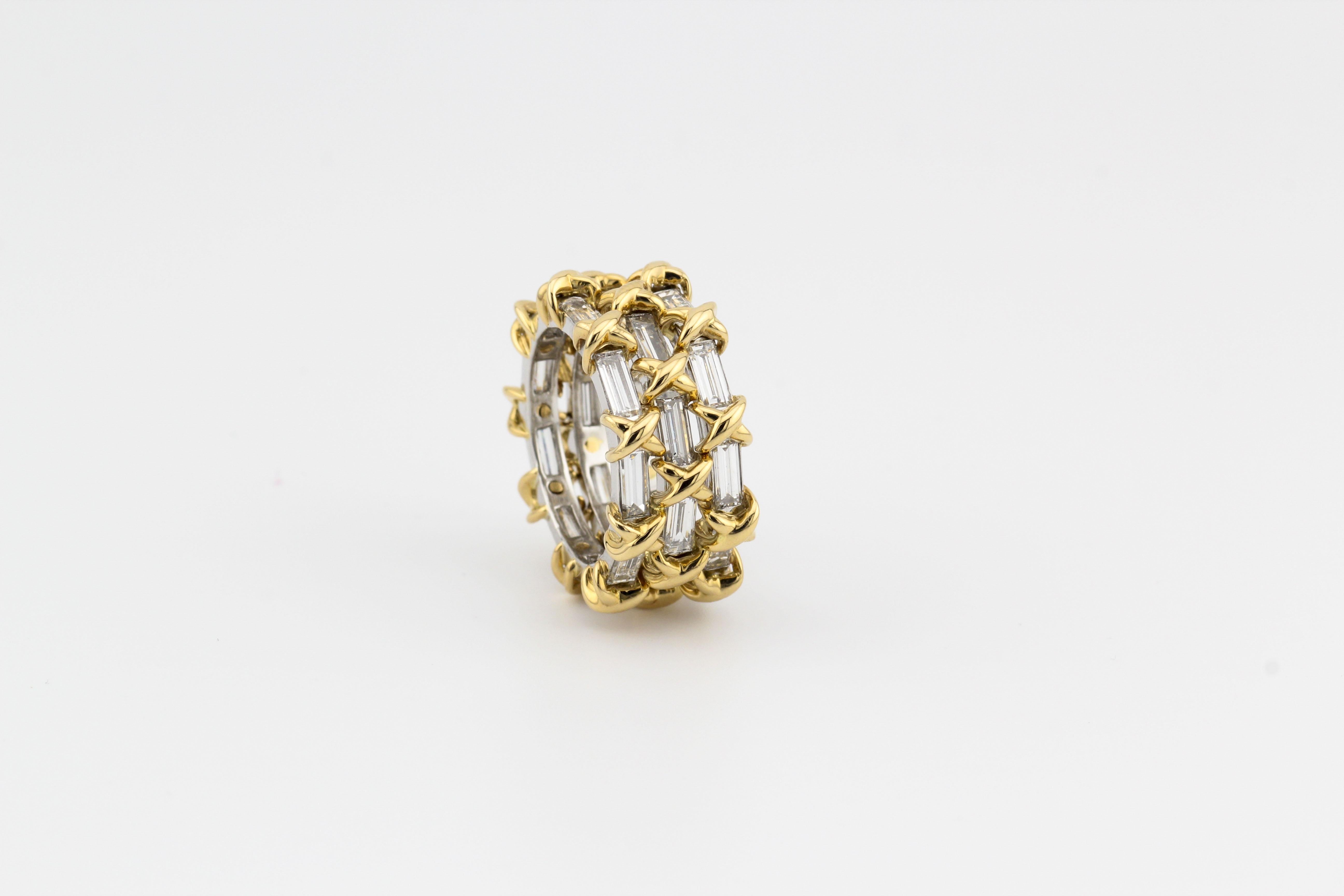 Contemporain Tiffany & Co. Bracelet triple Schlumberger baguette diamant platine or 18 carats taille 5 en vente