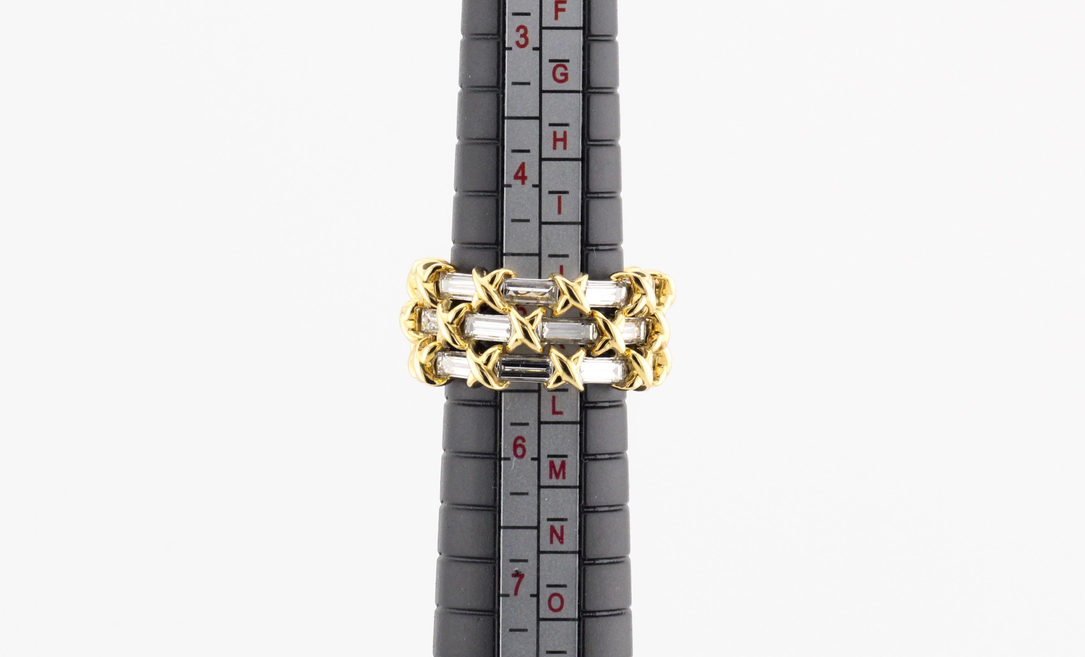 Tiffany & Co. Bracelet triple Schlumberger baguette diamant platine or 18 carats taille 5 Pour femmes en vente