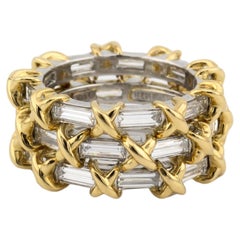 Tiffany & Co. Schlumberger Baguette-Diamant Platin 18K Gold Dreifachring Größe 5
